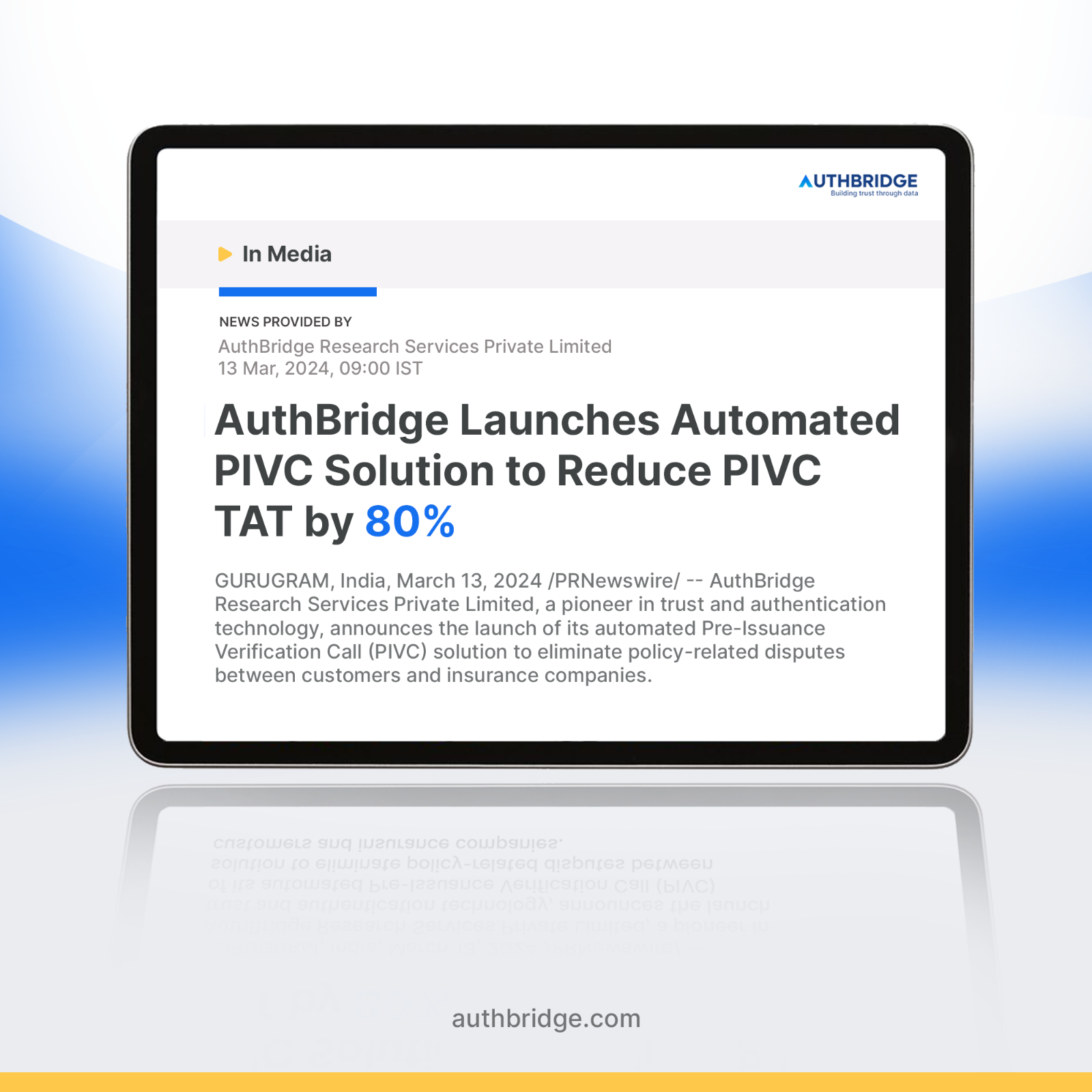 AuthBridge Launches Automated PIVC Solution | In the News