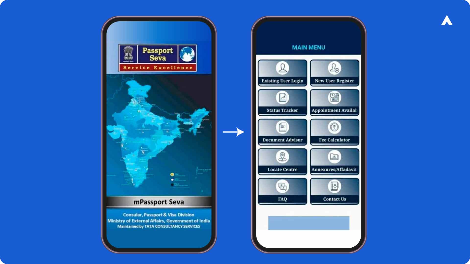 mPassport Seva App homepage